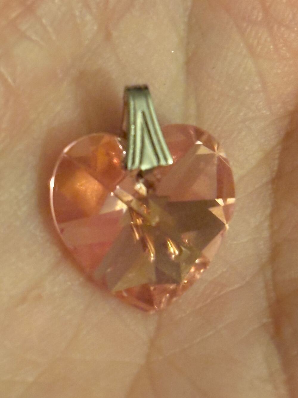 Vintage Pink Faceted Crystal Heart Pendant Silver Tone